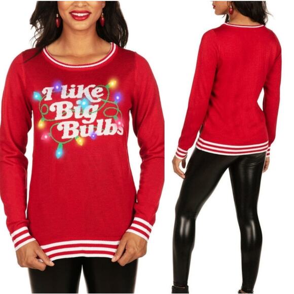 Tipsy Elves Women's I Like Big Bulbs Light Up Ugly Christmas Sweater Red Medium - Picture 1 of 8